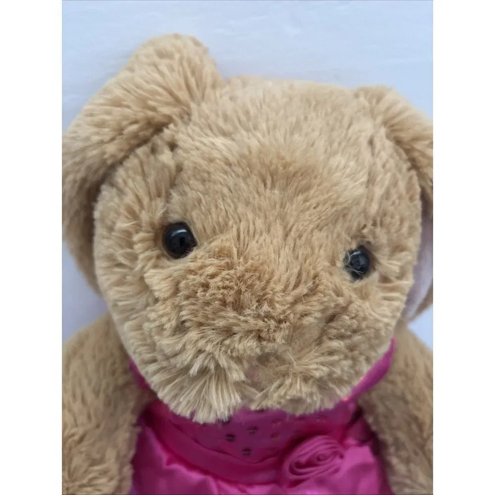 Build a Bear Pawlette Bunny Rabbit 16 Inch Plush Stuffed Animal Tan Pink Dress
